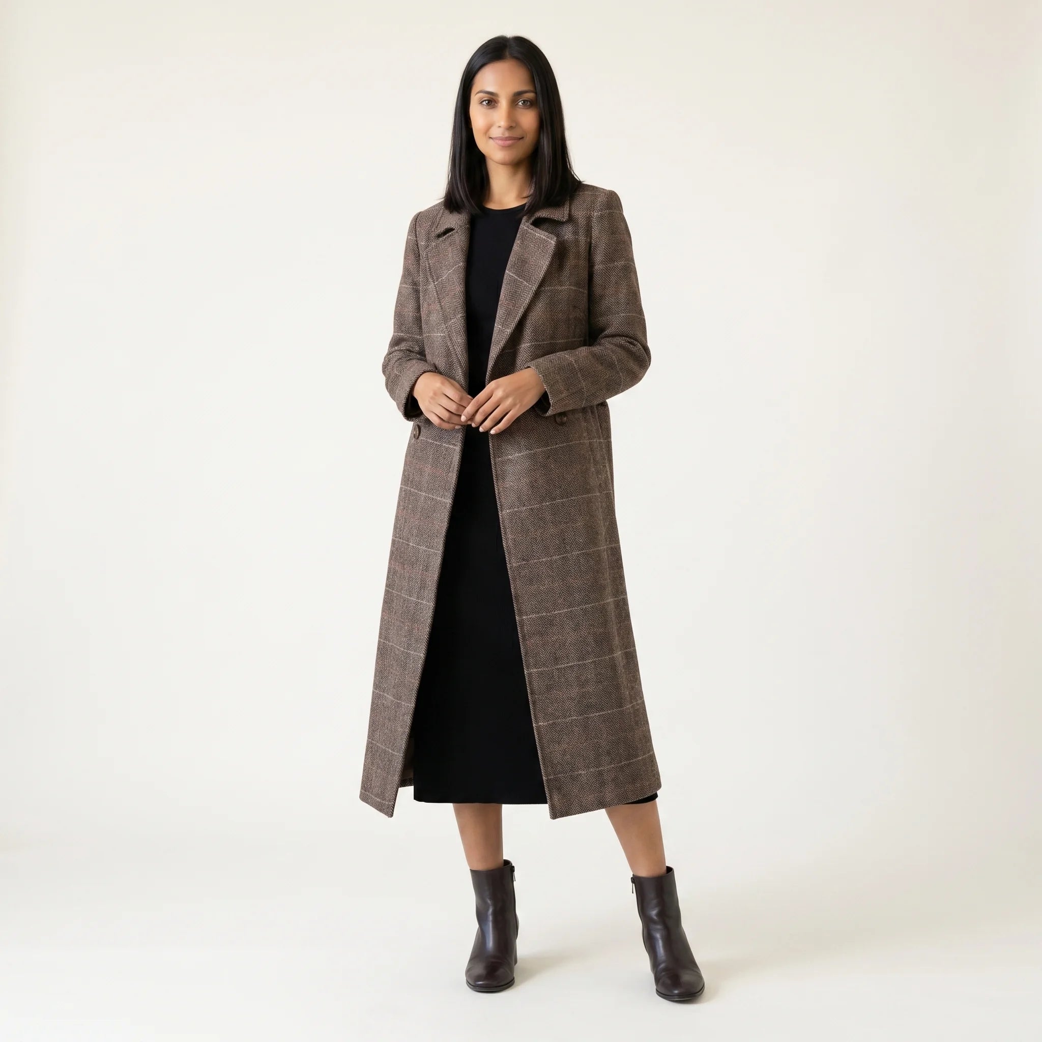 Cappotto Donna Doppiopetto Color Caffè con Cintura